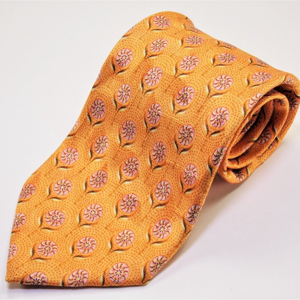 Ermenegildo Zegna Orange Floral Geometric Silk Tie